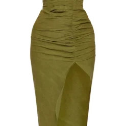 Robe Bustier Mi-longue Kaki Effet Lin Froncée Plissée -Jupe Lumine Soldes Boutique 5c76fc529bc324589370ebfe3eaf17ef7caae8a1 cne1444 5