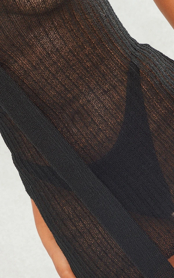 Mini Robe En Maille Tricot Fine Noire à Détail écharpe 4 Mini Robe En Maille Tricot Fine Noire à Détail écharpe – Image 4