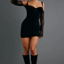 Robe Très Moulante Noire à Buste Froncé Et Manches Découpées En Mesh -Jupe Lumine Soldes Boutique 5d912af3d594f861f4698c2f911f4f8af86d0d66 cnc2981 3