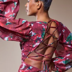 Robe Mi-longue En Mousseline De Soie Prune Imprimée à Lacer Dans Le Dos Et Manches Longues -Jupe Lumine Soldes Boutique 5e4269142ce680598b2585504fbb22205795a412 cnc3054 4