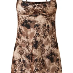 Robe Droite Moulante Marron Imprimé Abstrait à Bretelles Et Détail Dans Le Dos -Jupe Lumine Soldes Boutique 5e56eaf1eb5b70da4b7889fc15c1a9776330cd3e cnd4035 5