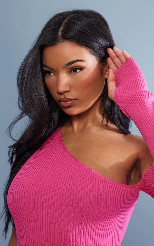 Mini Robe En Maille Tricot Côtelée Rose Vif Asymétrique à Fente 4 Mini Robe En Maille Tricot Côtelée Rose Vif Asymétrique à Fente – Image 4