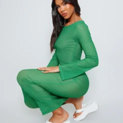 Robe Longue Texturée Ajourée Vert Foncé à Manches Longues -Jupe Lumine Soldes Boutique 5f2a2be2970ae7415b14cdb8c55a9fe6b9859339 cne8469 3