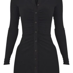 Robe Chemise Côtelée Brossée Noire à Manches Longues Et Fronces -Jupe Lumine Soldes Boutique 60468b765160028a5a3da2c84bddd9a421c2b88f cmp8332 6