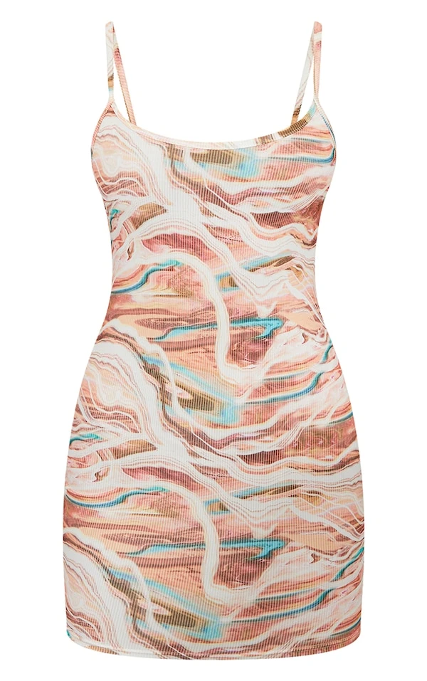 Robe Moulante Côtelée à Bretelles Et Imprimé Marbré Multicolore 5 Robe Moulante Côtelée à Bretelles Et Imprimé Marbré Multicolore – Image 5