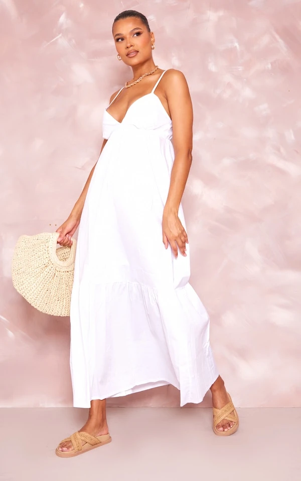 Robe Babydoll Longue Blanche à Bretelles Et Superpositions 3 Robe Babydoll Longue Blanche à Bretelles Et Superpositions – Image 3