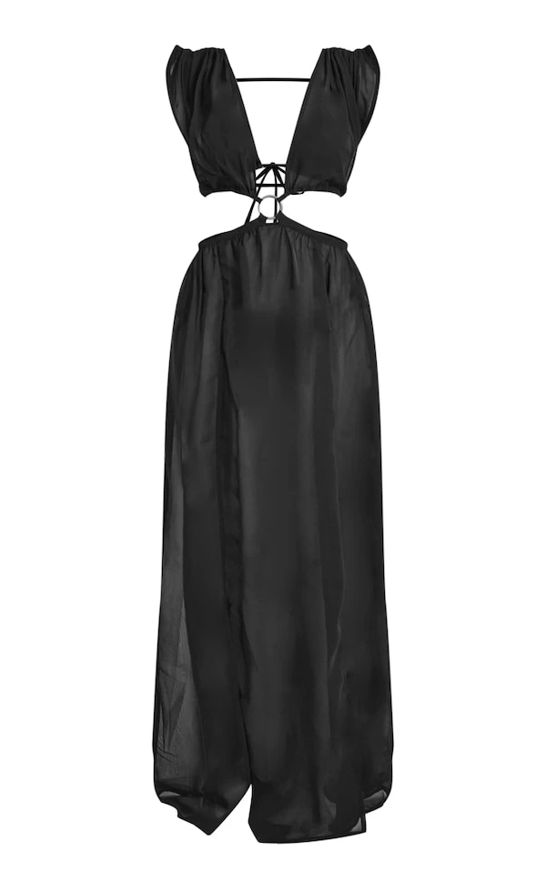Robe De Plage Noire Découpée à Manches Bouffantes Et Anneau 5 Robe De Plage Noire Découpée à Manches Bouffantes Et Anneau – Image 5