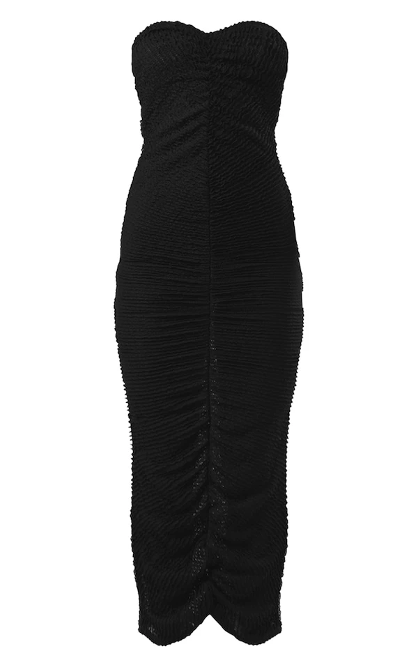 Robe-bustier Longue Texturée Noire à Fronces 5 Robe-bustier Longue Texturée Noire à Fronces – Image 5