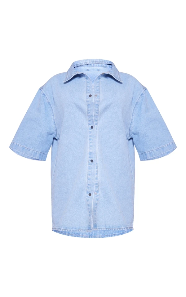 Robe Droite Oversize En Jean Bleu Clair Délavé 5 Robe Droite Oversize En Jean Bleu Clair Délavé – Image 5