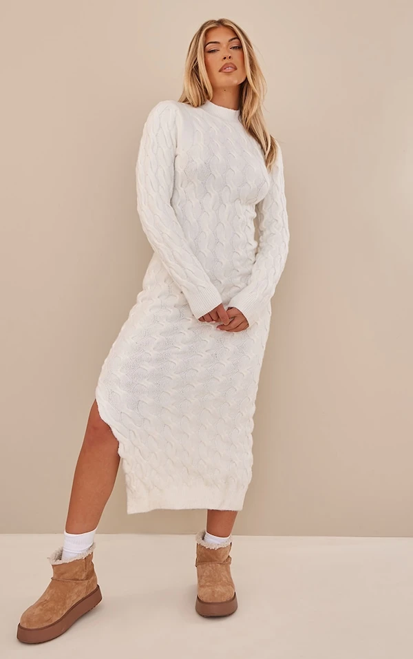 Robe Longue Blanche En Maille Tricot 3 Robe Longue Blanche En Maille Tricot – Image 3