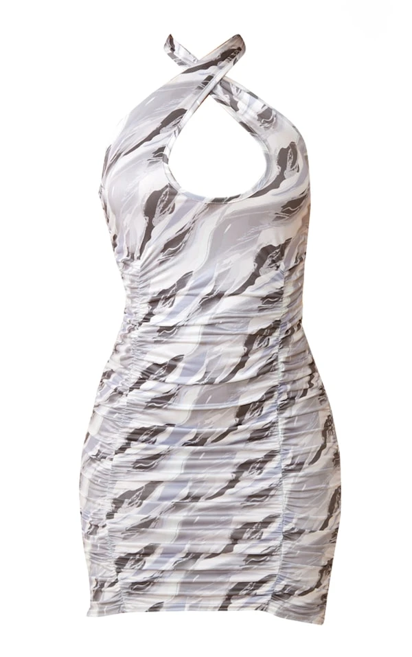 Robe Moulante Froncée Grise à Col Croisé 4 Robe Moulante Froncée Grise à Col Croisé – Image 4