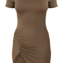 Robe Moulante En Jersey Vert Olive Foncé à Manches Courtes Et Côté Froncé -Jupe Lumine Soldes Boutique 63337bbc5381bb12af53ec213fe0406bcaf3cf78 cnc8329 5