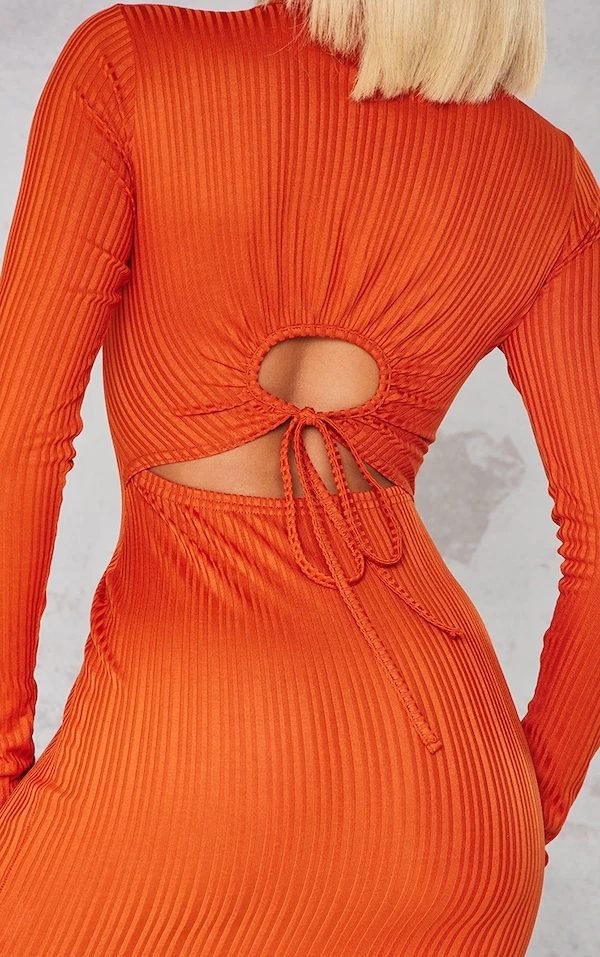 Robe Moulante Rouille à Manches Longues Nouée Dans Le Dos 4 Robe Moulante Rouille à Manches Longues Nouée Dans Le Dos – Image 4
