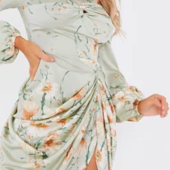 Robe Moulante Torsadée Vert Sauge Imprimé Floral à Buste Effet Drapé -Jupe Lumine Soldes Boutique 63b94ab4b9349110967de22071a1969026d96359 cmq2161 5
