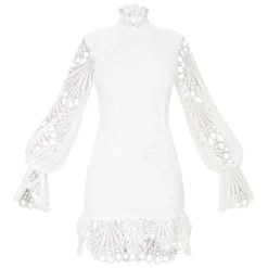 Robe Moulante Volantée Blanche à Col Haut Et Manches Longues En Dentelle -Jupe Lumine Soldes Boutique 6441725cc12ffe55b61dc3e705b66bc453f6515b cmn2682 5