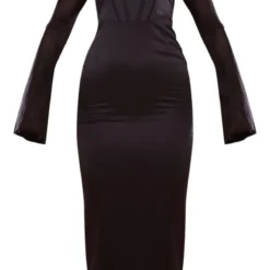 Robe Mi-longue Satinée Noire Détail Corset à Manches En Mesh Et épaules Dénudées -Jupe Lumine Soldes Boutique 645f6328dc3c67ba8e7a40c643d6fbd793e57a2f cnc7614 5