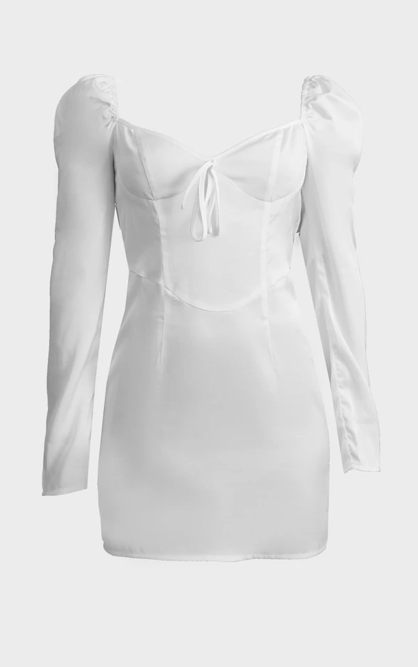 Robe Droite Satinée Blanche Détail Coutures à Nouer Derrière 5 Robe Droite Satinée Blanche Détail Coutures à Nouer Derrière – Image 5