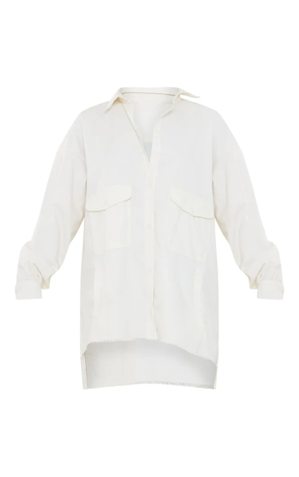 Robe Chemise Oversize En Maille Sergée Blanche à Ourlet élimé Et Boutons 5 Robe Chemise Oversize En Maille Sergée Blanche à Ourlet élimé Et Boutons – Image 5