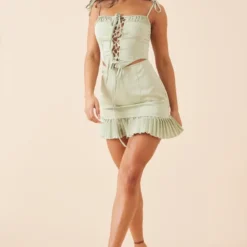 Robe Droite Volantée Vert Sauge à Corset Lacé -Jupe Lumine Soldes Boutique 65f3ac55769c7e0e60bcdd9daafad862f15f5235 cnd2346 3