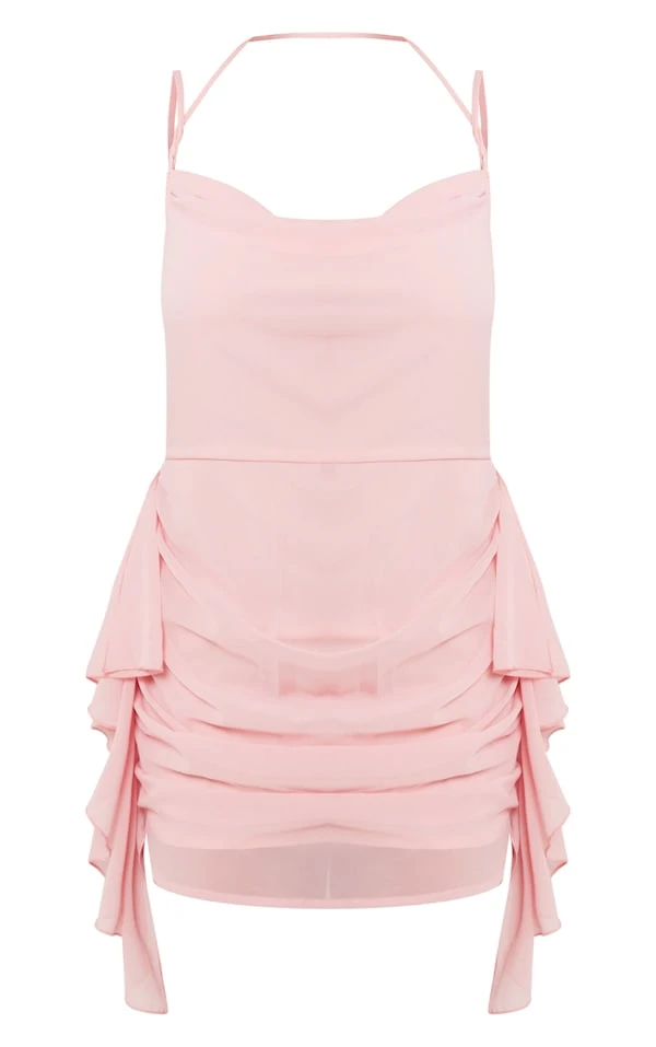 Robe Droite En Mousseline De Soie Rose Pâle Volantée à Col Bénitier Et Dos Nu Noué 5 Robe Droite En Mousseline De Soie Rose Pâle Volantée à Col Bénitier Et Dos Nu Noué – Image 5