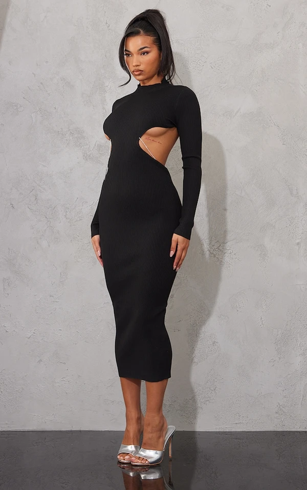 Robe En Maille Tricot Noire Dos Nu à Strass 2 Robe En Maille Tricot Noire Dos Nu à Strass – Image 2