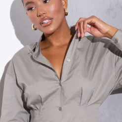 Renew Robe Chemise Kaki Clair Ajustée à La Taille à Manches Longues 8 Renew Robe Chemise Kaki Clair Ajustée à La Taille à Manches Longues -Jupe Lumine Soldes Boutique 672a894fa4cf1cf7685858013de474bbe59c8dde cmt6727 5