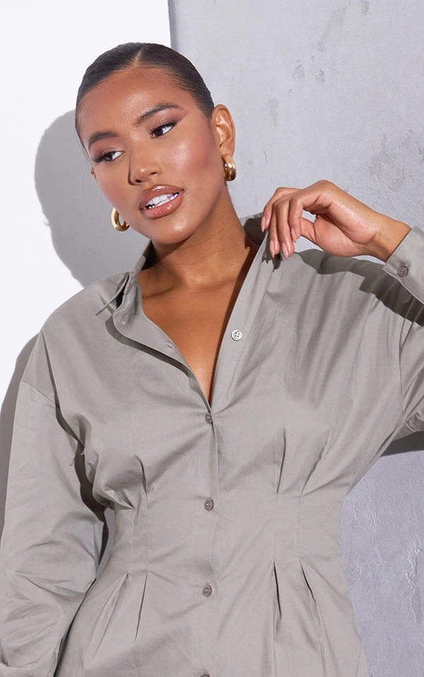 Renew Robe Chemise Kaki Clair Ajustée à La Taille à Manches Longues 4 Renew Robe Chemise Kaki Clair Ajustée à La Taille à Manches Longues – Image 4