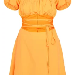 Robe Droite Découpée Orange à Bretelles Et Manches Bouffantes -Jupe Lumine Soldes Boutique 67b555fb337f3076165902777cf40e1de04998e7 cnd5486 5