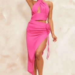 Robe Mi-longue En Mousseline De Soie Rose Vif Découpée Dos Nu à Empiècement Rose -Jupe Lumine Soldes Boutique 67f5fd7f28f65002f478df2780f88d4bbcb99e59 cne1420 3