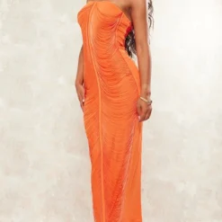 Robe-bustier Longue Drapée Orange Vif à Franges -Jupe Lumine Soldes Boutique 68afc944113b52cd7593cf05b7d2bca923b4976d cne7701 3