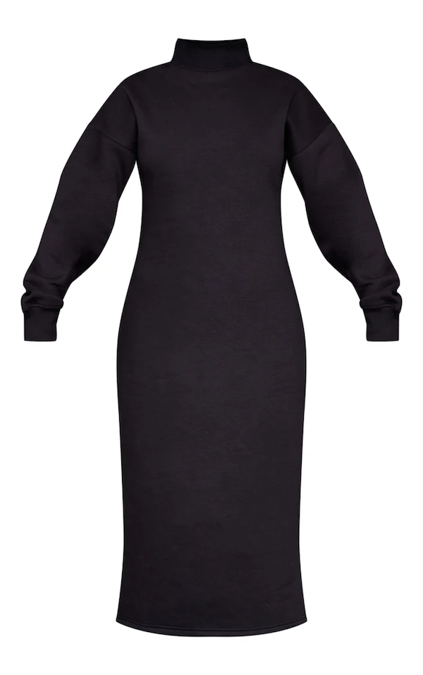 Robe Sweat Longue Noire à Col Montant Et Doublure En Polaire 5 Robe Sweat Longue Noire à Col Montant Et Doublure En Polaire – Image 5