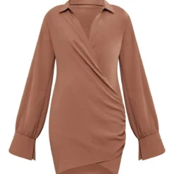 Robe Chemise Tissée Chocolat Texturée Très Décolletée à Manchettes évasées -Jupe Lumine Soldes Boutique 6972af41163c2e521ed3ec62ffdc9457e0bbb469 cnb9161 5