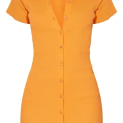 Robe Moulante Orange Vif Côtelée à Col Et Ourlet Ondulé -Jupe Lumine Soldes Boutique 69937c251b68f72c1671a4369b30596b141adefd cmz2113 6