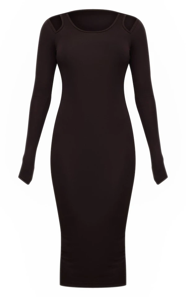 Robe Mi-longue En Jersey Chocolat à Bretelles Et Manches Longues 5 Robe Mi-longue En Jersey Chocolat à Bretelles Et Manches Longues – Image 5