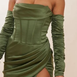 Label PLT Robe Satinée Sauge Kaki à Corset Et Manches Froncées -Jupe Lumine Soldes Boutique 69b8cea9eeb4cfe1106b221ba7583de6009a043a cnc9978 4