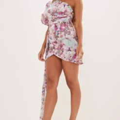 Robe Moulante Asymétrique Rose Fleurie Abstraite Drapée à Manche Bouffante -Jupe Lumine Soldes Boutique 6a4c6b717f8adbe25609367dac93ae34d5d44ff3 cnd4314 3