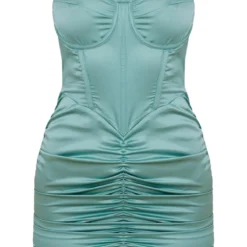 Robe Moulante Satinée Bleu Sarcelle à Corset Et Jupe Froncée Détail Bretelles -Jupe Lumine Soldes Boutique 6b64b44de535fa8bf31a8d2d6c0ea58c27801264 cmy0036 5