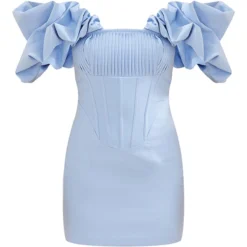 Robe Moulante Bleu Clair à Manches Bouffantes Et Corset Plissé -Jupe Lumine Soldes Boutique 6c2999aa2db5a30a9074f10e8b398363adbac40b cnd8009 5