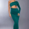 Robe Longue Moulante Vert Forêt Asymétrique à Découpes