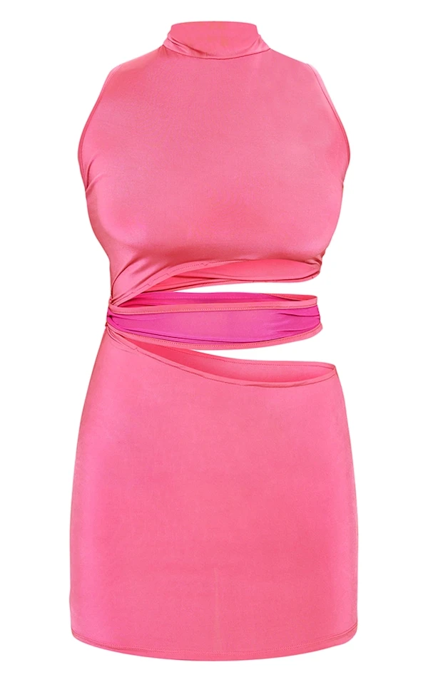 Robe Moulante Rose Vif Sans Manches à Découpes Multiples 5 Robe Moulante Rose Vif Sans Manches à Découpes Multiples – Image 5