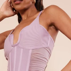 Robe Mi-longue Bandage Froncée Mauve à Bretelles Et Corset -Jupe Lumine Soldes Boutique 6cb87908ab6d22a26720d97ef07a4109ff3c170f cnb9176 4