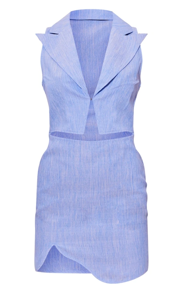 Robe Moulante Style Gilet Bleue Effet Lin à Découpes 5 Robe Moulante Style Gilet Bleue Effet Lin à Découpes – Image 5