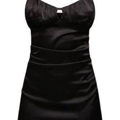 Robe Moulante Satinée Noire à Bonnets Froncés Et Bretelles -Jupe Lumine Soldes Boutique 6d5875eeabeb364f012e5b9565d4707f851c07be cnc7790 5