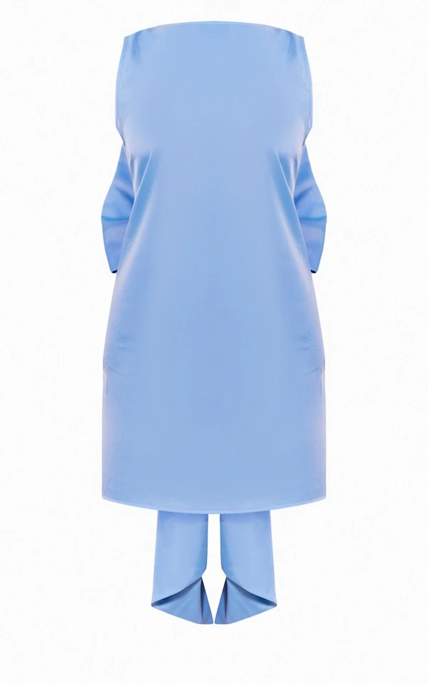 Robe Droite Satinée Bleue à Dos Nu Et Noeud 5 Robe Droite Satinée Bleue à Dos Nu Et Noeud – Image 5