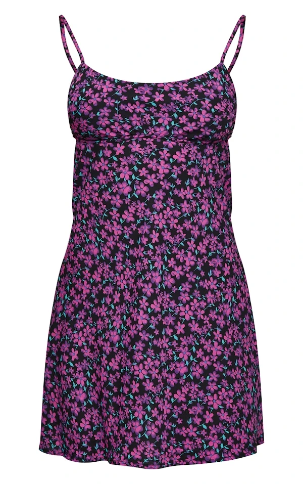 Robe Droite Violette Imprimé Petites Fleurs à Armatures Et Dos Drapé 5 Robe Droite Violette Imprimé Petites Fleurs à Armatures Et Dos Drapé – Image 5