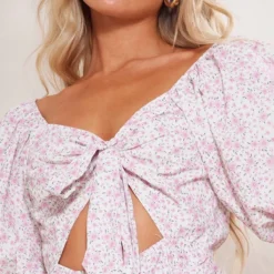 Robe Moulante Rose Fleurie Nouée Devant à Manches Bouffantes -Jupe Lumine Soldes Boutique 6db5ec5679e1717d03b05e5df6562b8cbdc06d81 cnd7538 4