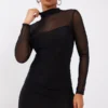 Robe Très Moulante Noire à Parties En Mesh Et Manches Longues