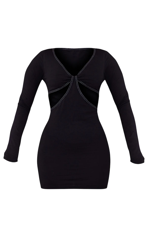 Robe Moulante Manches Longues Noire à Découpes Et Coutures Contrastantes 5 Robe Moulante Manches Longues Noire à Découpes Et Coutures Contrastantes – Image 5