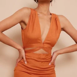 Robe Moulante Sans Manches Rouille Effet Lin à Découpes Et Torsade -Jupe Lumine Soldes Boutique 6ed5625f232d31f0969baf17bf8aaa91bd55f068 cmy3088 4