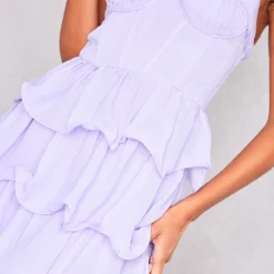 Robe Moulante Volantée Lilas En Mousseline De Soie à Bonnets Plissés -Jupe Lumine Soldes Boutique 6f34fad1a0c61c677a189c192d24eb7fef1feaa5 cne2973 4